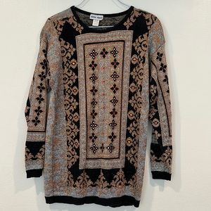 David David Vintage Metallic Cotton Sweater Rhinestones Size Medium